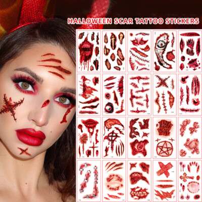Entfernbar Wasser Transfer Halloween Tattoo Sticker Falsche Blutig Narben  