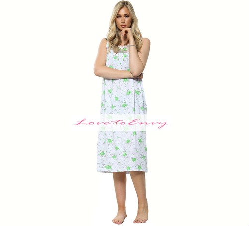 Ladies Nightgown 100% COTTON Sleeveless Floral Night Dress PJ Night Lounge Shirt - Picture 2 of 13