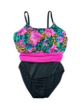 Vintage Sea Fair 1-Pc Womens Swim Suit Size 13 Cheetah Floral Bathing Retro