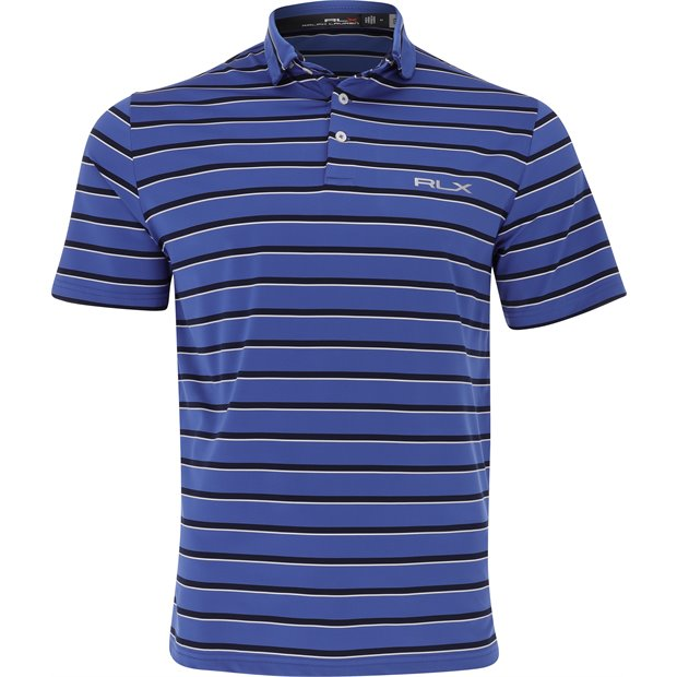 RLX Polo Ralph Lauren Blue Navy Striped Short Sleeve Wicking