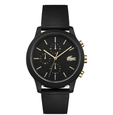 LACOSTE 2011012 12.12 BLACK CHRONGRAPH DIAL BLACK SILICONE STRAP MENS WATCH