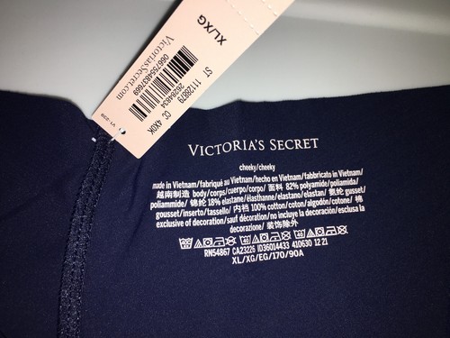 Victoria's Secret Cheeky Panties Sz. XL Raw Cut Mositure Wicking Navy Blue Logo - Picture 4 of 4