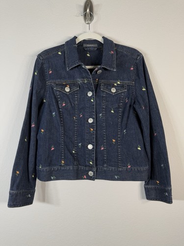 Liz Claiborne Womens Petite L Blue Jean Jacket Embroidered Flowers Front Buttons - Bild 6 von 12