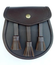 Scottish Handmade 100 Real Brown Leather Day Sporran -Scottish Kilt Sporran