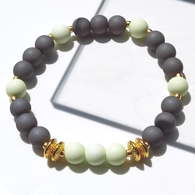 Boho Armband Perlen in Hellgrün & Grün Metallperlen Gold Toho Beads vergoldet