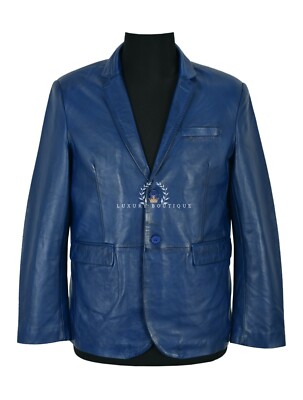 Milano Herren Leder Blazer Blau Napa Smart Design Freizeit Mode 2 Knopf Mantel