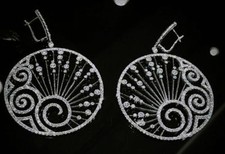 Beautiful Handmade Earrings Swirls Round Solid 925 Sterling Silver 40 mm Dangle