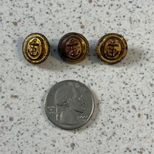 Lot of 3 Vintage Fouled Anchor Nautical 5/8" Size Gold Tone Buttons Tunnel Shank