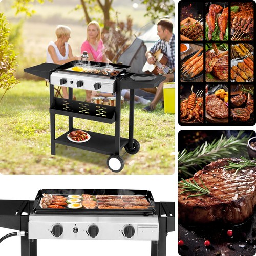 34" Outdoor Griddle Station with Side Shelf, 3 Burner Flat Top Gas Grill Propane - Picture 2 of 8