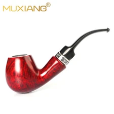 Smooth Freehand Pipe Briar Classic Tobacco Smoking Pipe Bent Stem Silver Band