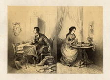 Antique Satire Print-LOVE-WORK-MAN-WOMAN-Ver Huell-1873