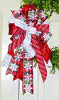 10 " RED PLAID w FLOCKED GLITTER SNOWFLAKES WIRED BOW for DOOR WREATH # 139 rb