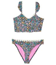 Hobie L109118 Girls Dainty Ditsy Triangle Ruffle Bralette Swim Set Size 16