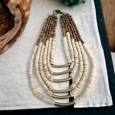 Vintage 6 Strand Natural Coconut Bead and Heishi Shell Necklace