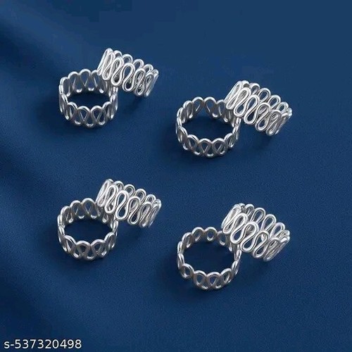 Encantador anillo de dedo del pie plateado con forma curva ajustable elegante diseñador joyería étnica - Imagen 2 de 4
