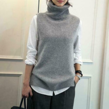 Women's Knitwear Vest Turtleneck Cashmere Sleeveless Knitted Sweater Jumper