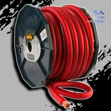 0 Gauge 50ft RED Power Ground OFC Wire Strand Copper Marine Cable 1/0 AWG USA