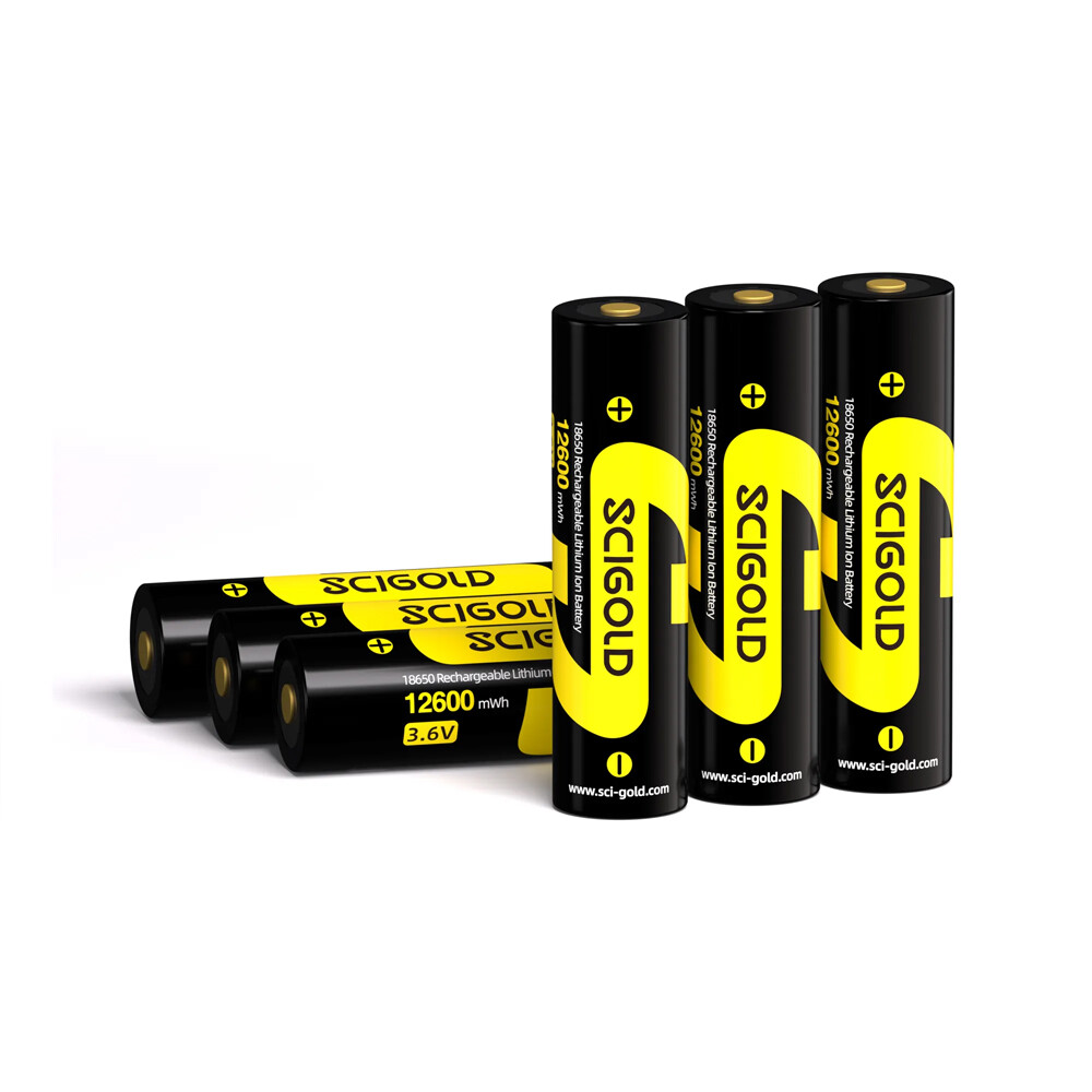 Scigold 3500mAh Rechargeable 12600mWh Battery with Protected Button Top (6 Pack)