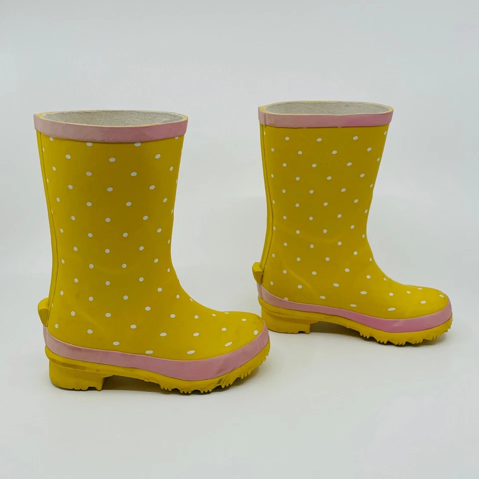 Botas de lluvia Boden para niños pequeños talla UE 26 EE. UU. 9,5 amarillas/blancas/rosas con lunares Foto 2 de 4