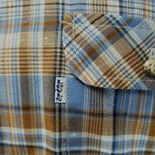 Vtg 80s LEVI'S Action Shirt Button Up Blue Brown Plaid USA Made Men's L VEUC  