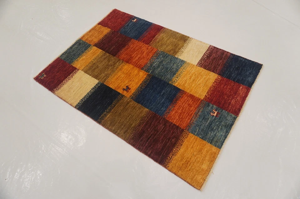 Многоцветный клетчатый афганский ковер ручной вязки Gabbeh 3x5 футов - Изображение 2 из 4