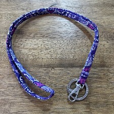 Vera Bradley Lanyard Clip  Key Ring / Keychain Purple Flower Silver Tone