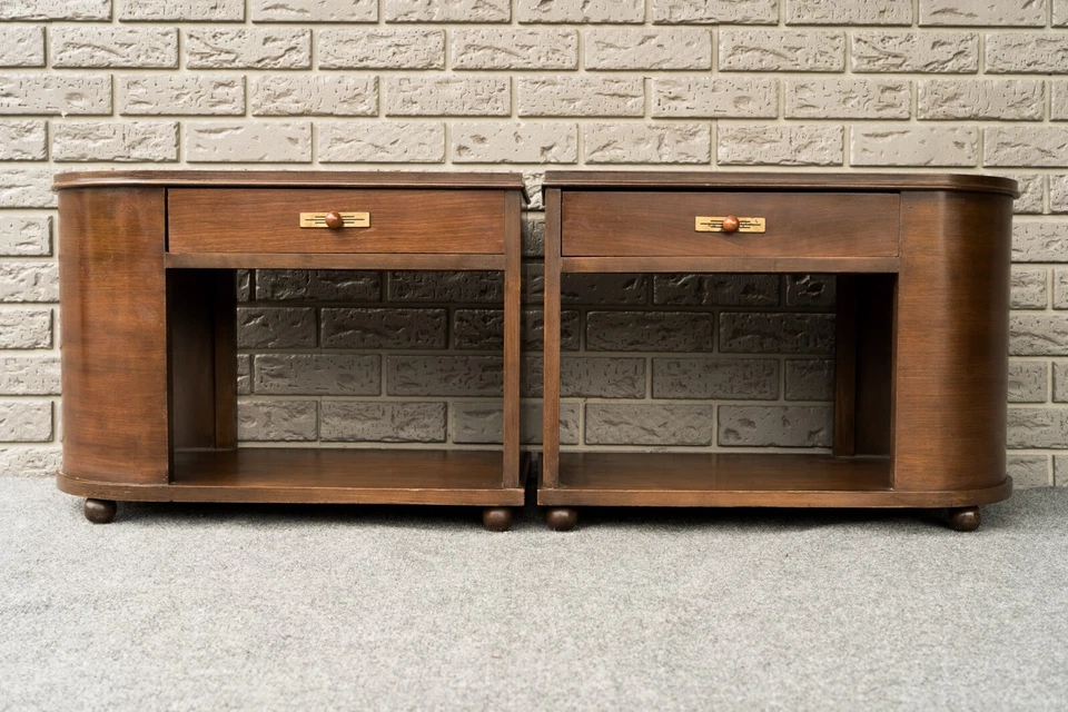 Par de mesa de apoio noturna Art Deco barril cachoeira burl madeira nogueira  - Imagem 2 de 4