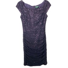 Lauren Ralph Lauren Evening NWT Purple Ruched Cap Sleeve Sequin Dress Size 6