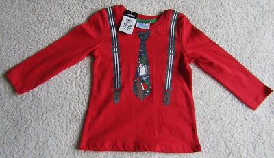 Baby rot Weihnachten Top Hosenträger & Krawatte Alter 12-18 Monate Weihnachten brandneu WL