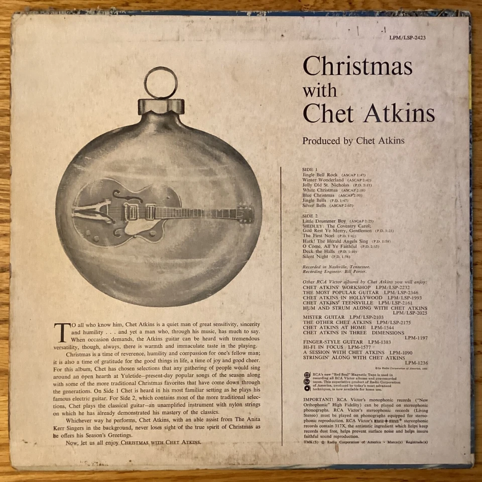 Chet Atkins “Christmas With Chet Atkins" 33 1/3 rpm LP, LPM2423 - Image 2 of 4