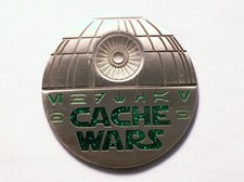 Cache Wars V2 - Antique Silver  Green Finish - New Unactivated Geocoin
