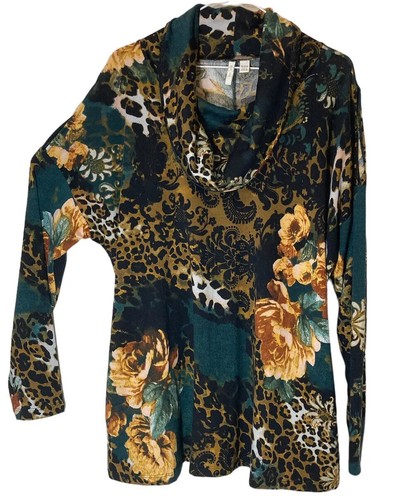 EST. 1946 Damen Top 18/20 W Tunika 2X Wasserfallausschnitt Cold Shoulder dunkel Blumen kunstvoll - Bild 1 von 14