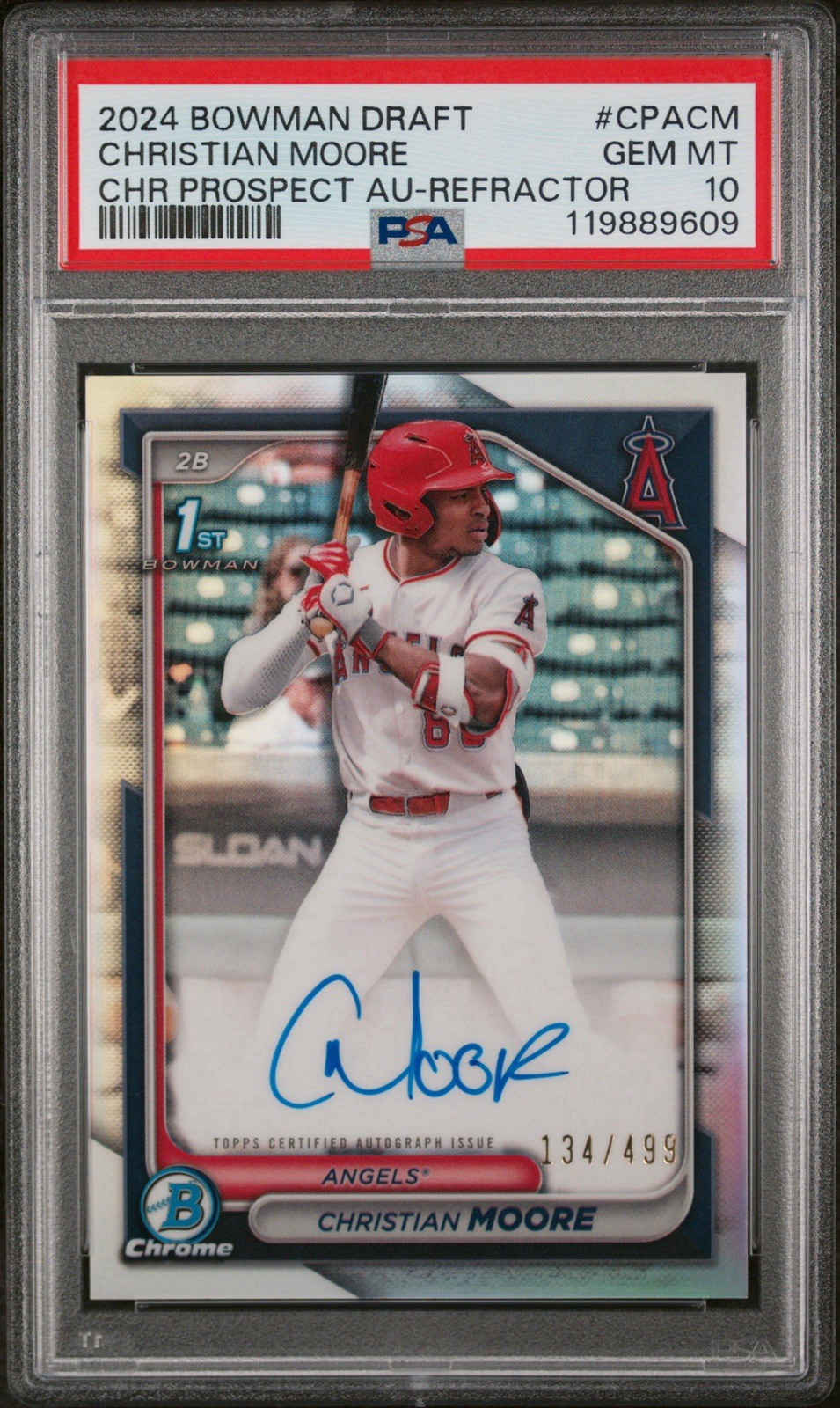 2024 Bowman Chrome Christian Moore 1st Auto 134/499 RC PSA 10 Gem Mint Rookie