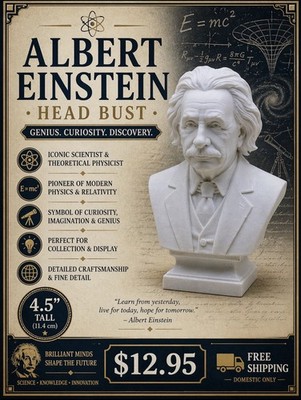 Albert Einstein Head Bust 4.5  Scientist Statue Figure + FREE SHIPPING