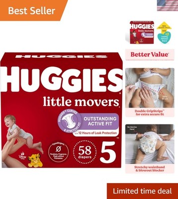 Huggies Little Movers Size 5 Diapers, 58 Count, Leak-Proof Comfort & Protection