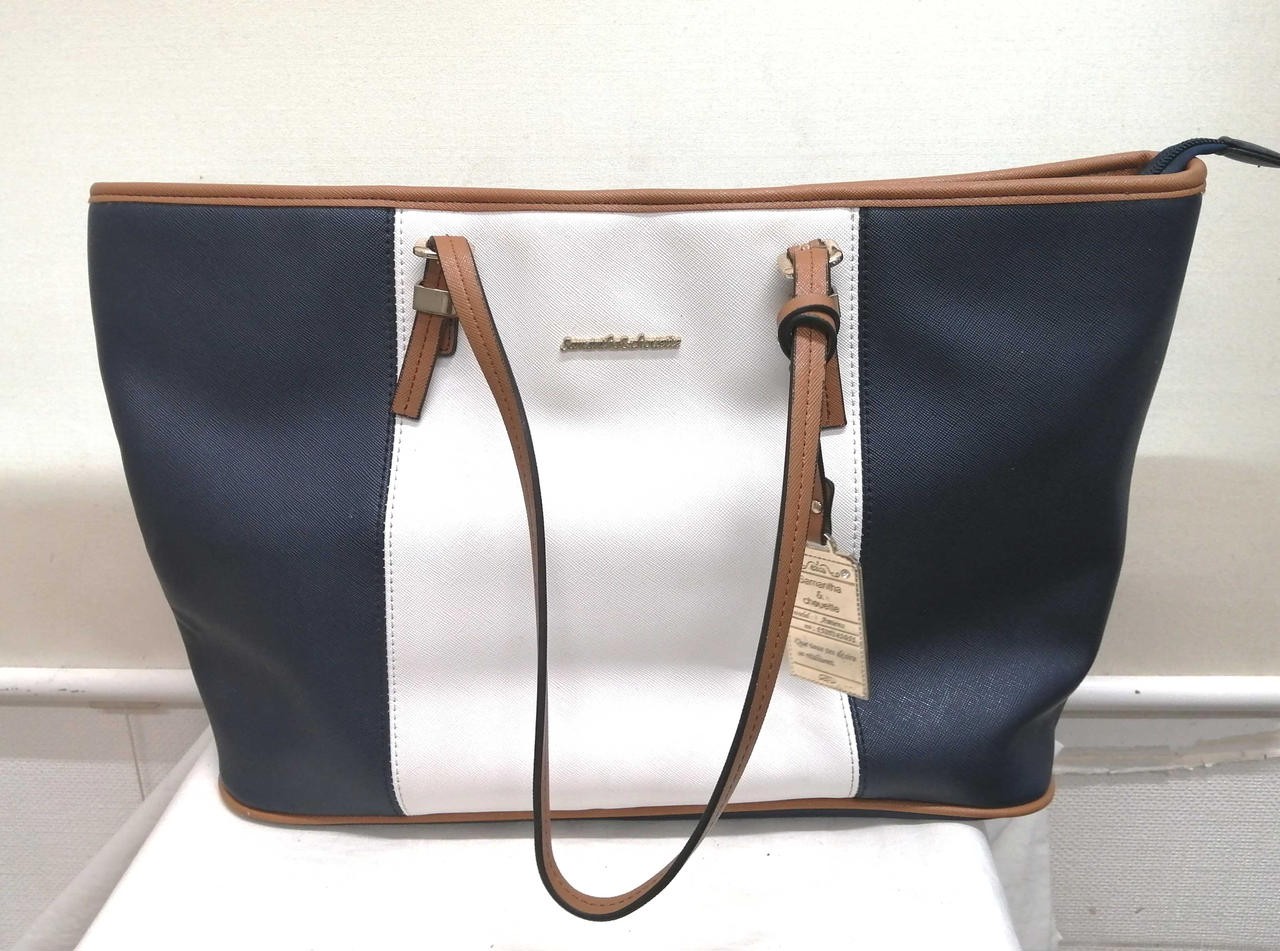 Leather tote bag NVY WHT SAMANTHA CHOUETTE stylish designer handbag