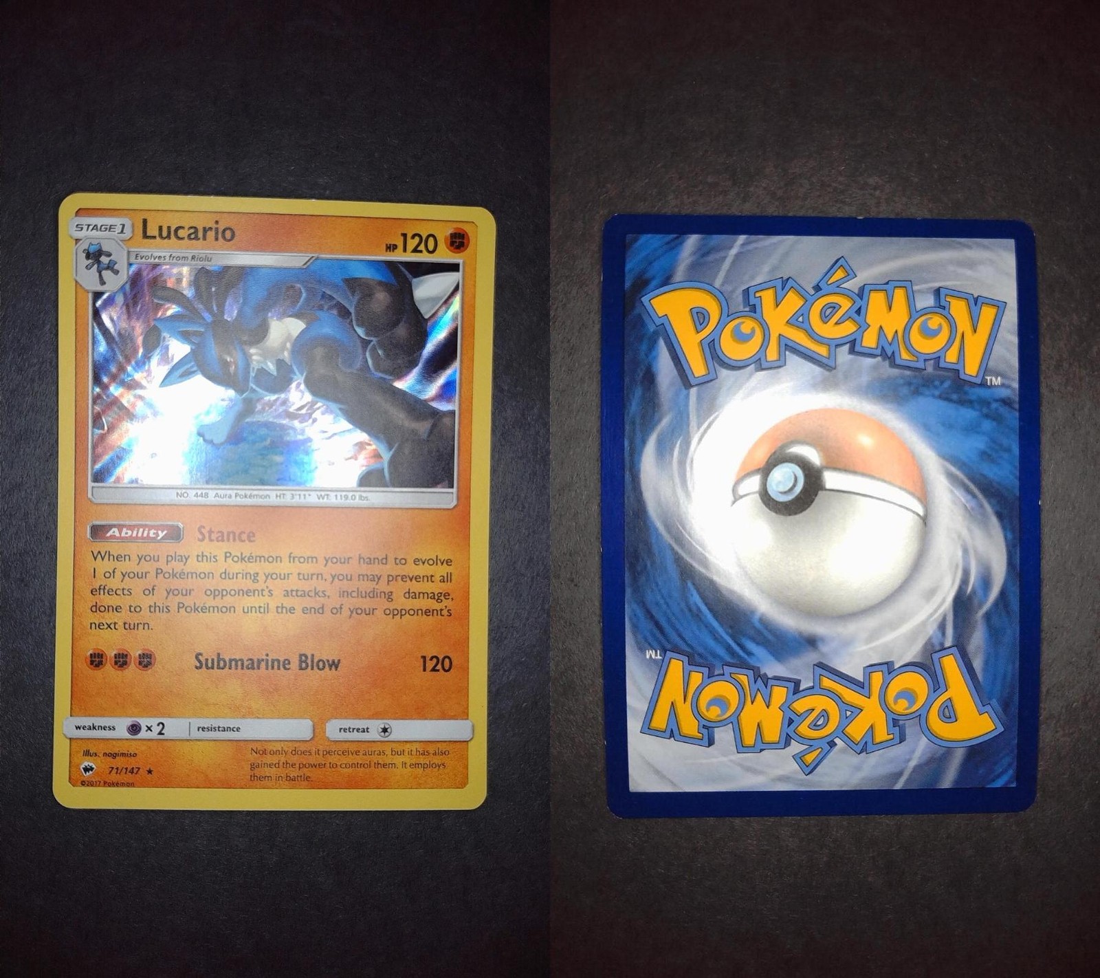 Lucario 71/147 Holo Rare Burning Shadows Pokemon Lightly Played