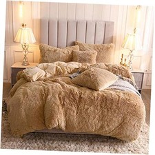 Faux Fur Velvet Fluffy Bedding Duvet Cover Set Down Comforter Queen Camel