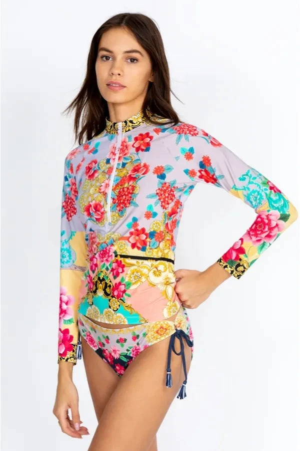 Camisa de Surf Johnny Was Natación Larga Japer Suave Protección contra Erupciones Top Rojo Floral Azul XL NUEVA Foto 3 de 4