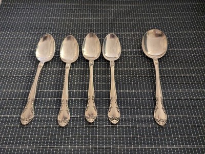 Gorham New Elegance Silverplate Flatware 4 Teaspoons 1 Gumbo Round Soup Spoon
