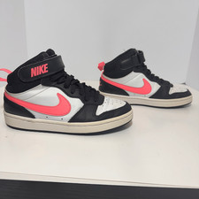 Nike Court Borough Mid 2 Sneakers Black White Pink Youth Size 4