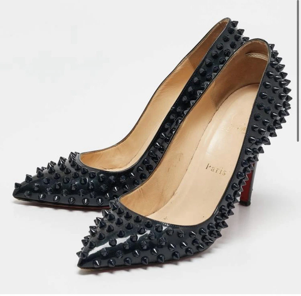 Christian Louboutin Black Patent Leather Pigalle Spikes Pumps Size 39 - Image 2 of 4