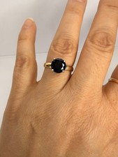 14k Solid Yellow Gold Round Blue Sapphire Ring