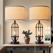 22.3 Farmhouse Table Lamps for Living Room Set of 2, Black