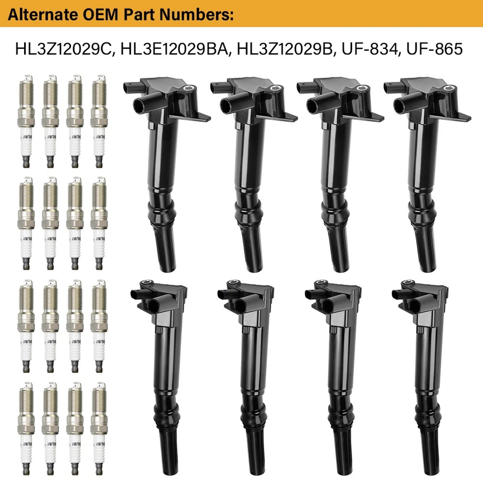 For Ford F-250 F-350 E-450 UF834 UF865,8 Ignition Coil + 16 Spark Plug + 8 Wires - Image 2 of 4