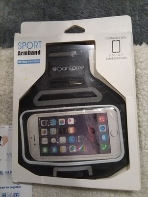 DAN FORCE SPORT ARMBAND FITS IPHONES 5C, 5S, 5, 6, AND 6S BLACK New Open Pkg
