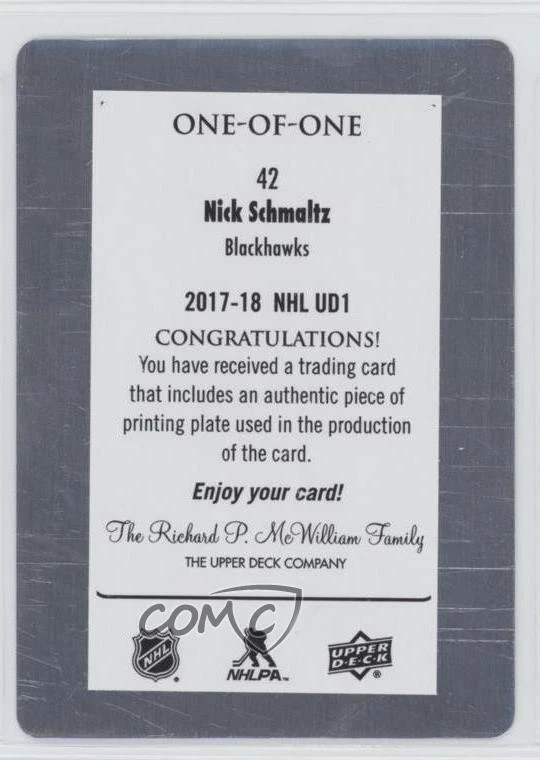 2017-18 Upper Deck Printing Plate Cyan 1/1 Nick Schmaltz #42 0c6 - Image 2 of 3
