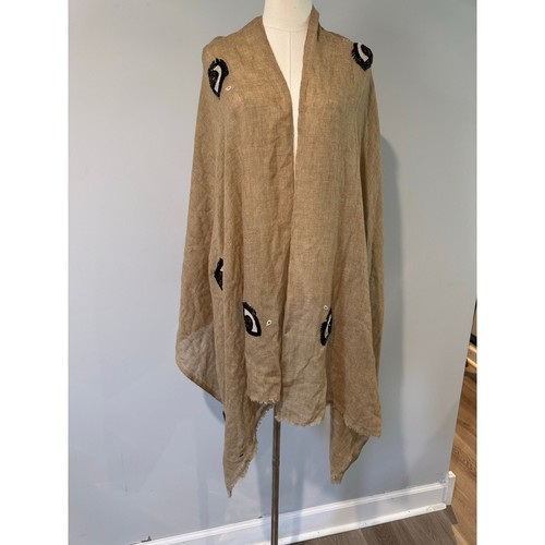 Sanah Yasin Embellished Evil Eye Drape Scarf Shawl Wrap – Tan, OS