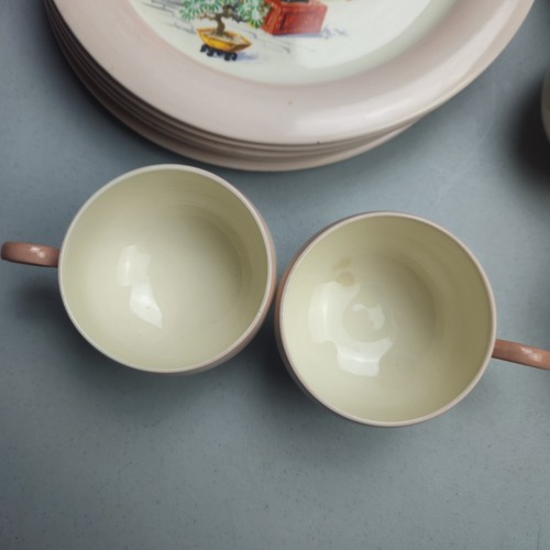 29 Piece Set Homer Laughlin China HLC Swing Eggshell Pink Band Buddha USA Rare - Picture 14 of 24