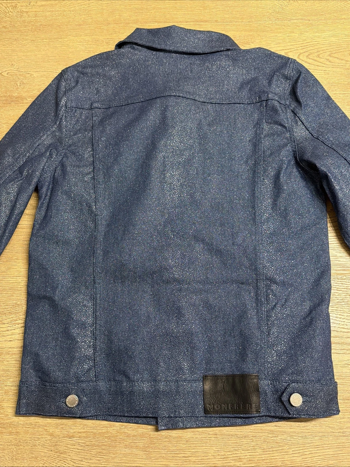 Monfrere Stingray Print Dean Denim Jacket Blue Snap Button Mens Size S NWT $478 image 8